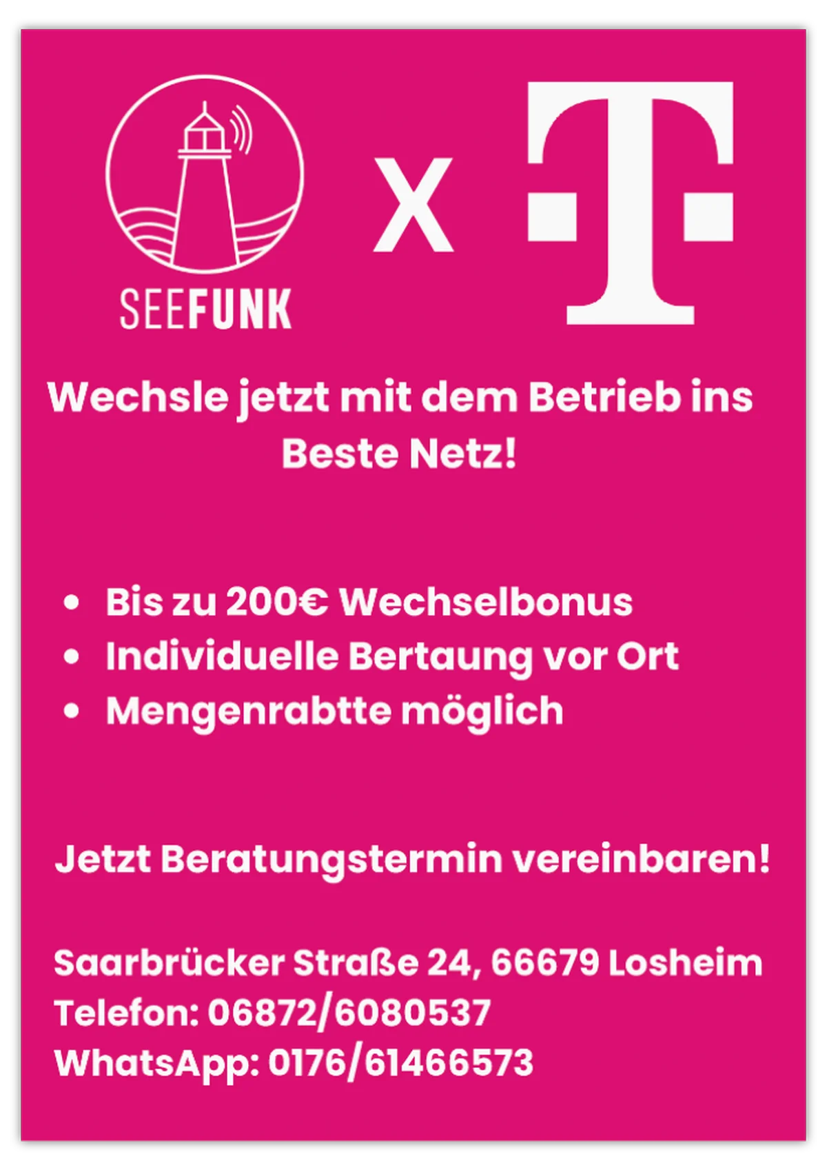 SEEFUNK x Telekom Angebot für Betriebe: bis zu 200 € Wechselbonus