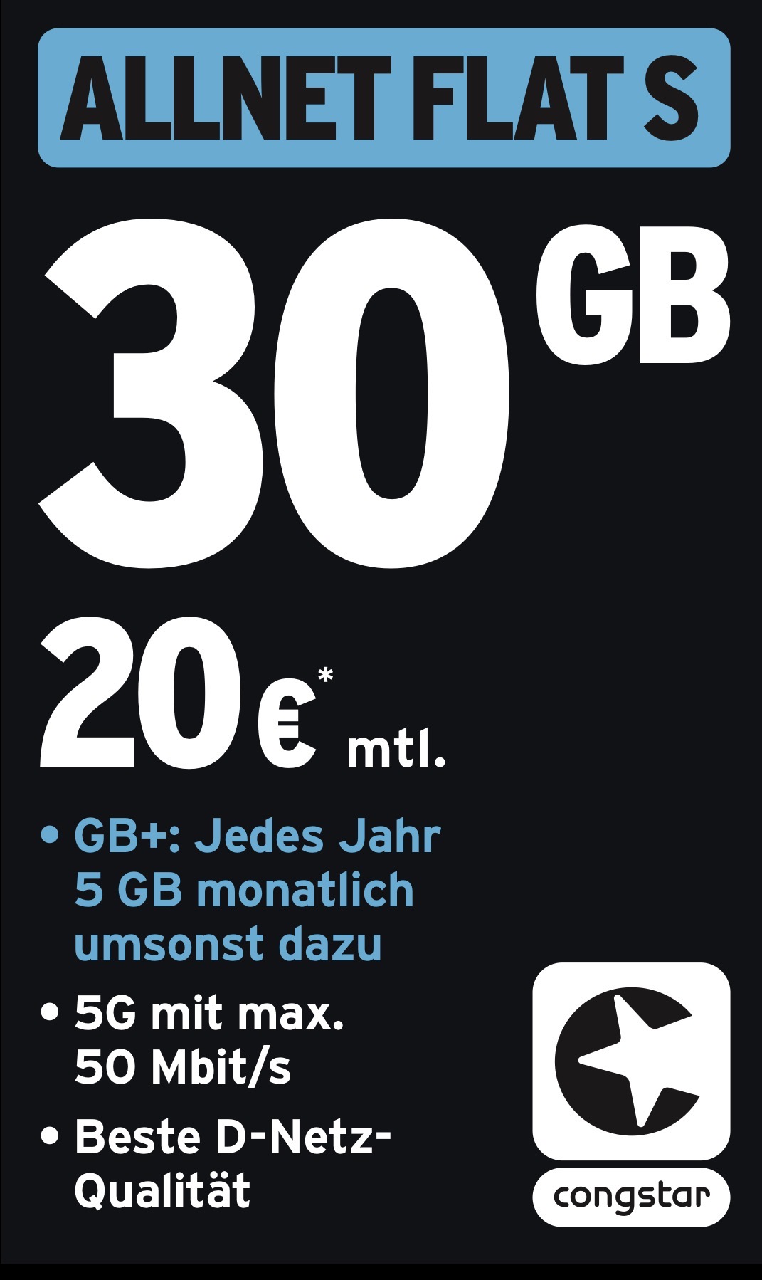congstar Allnet Flat S mit 30 GB für 20 € monatlich