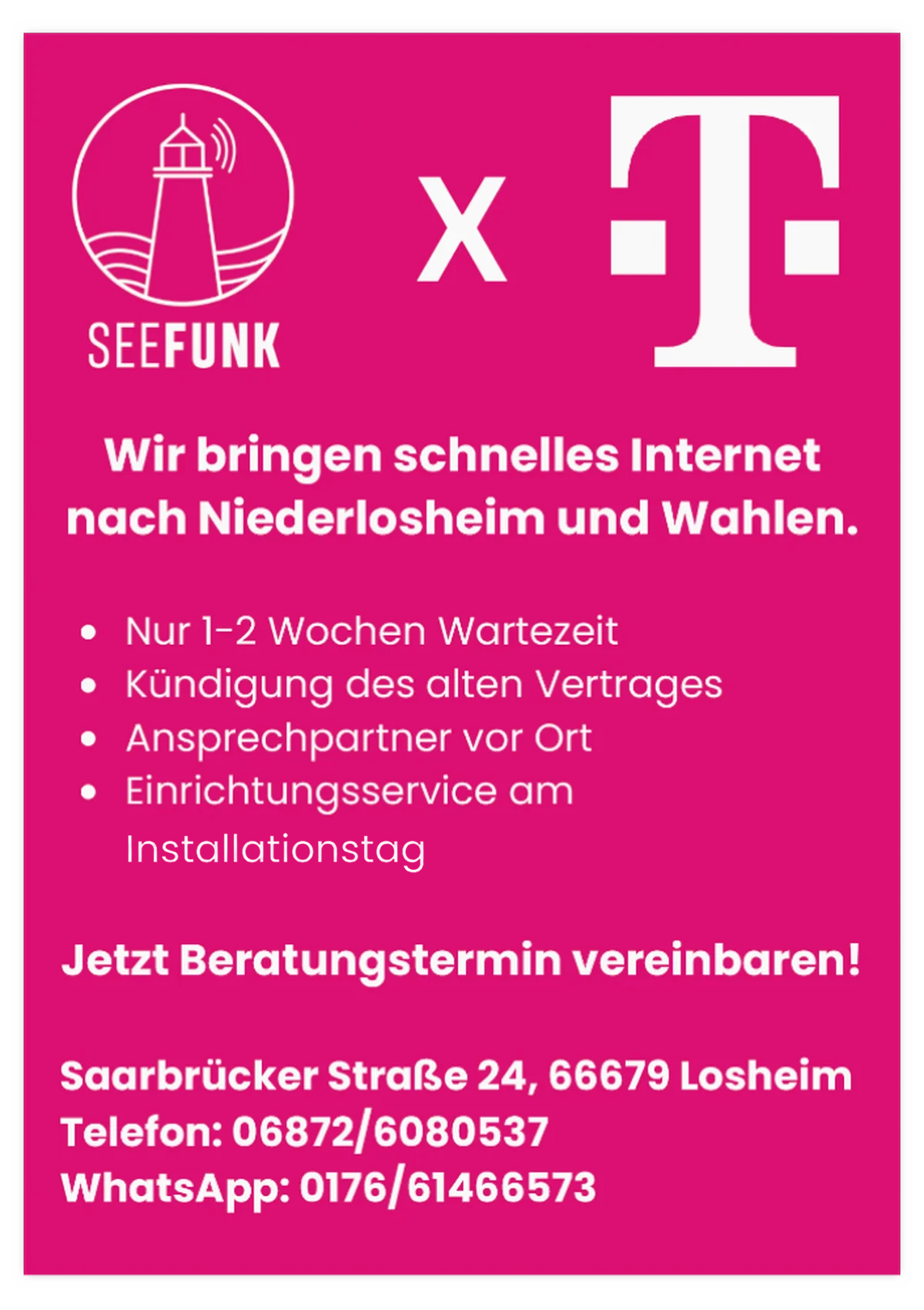 SEEFUNK x Telekom: schnelles Internet für Niederlosheim und Wahlen